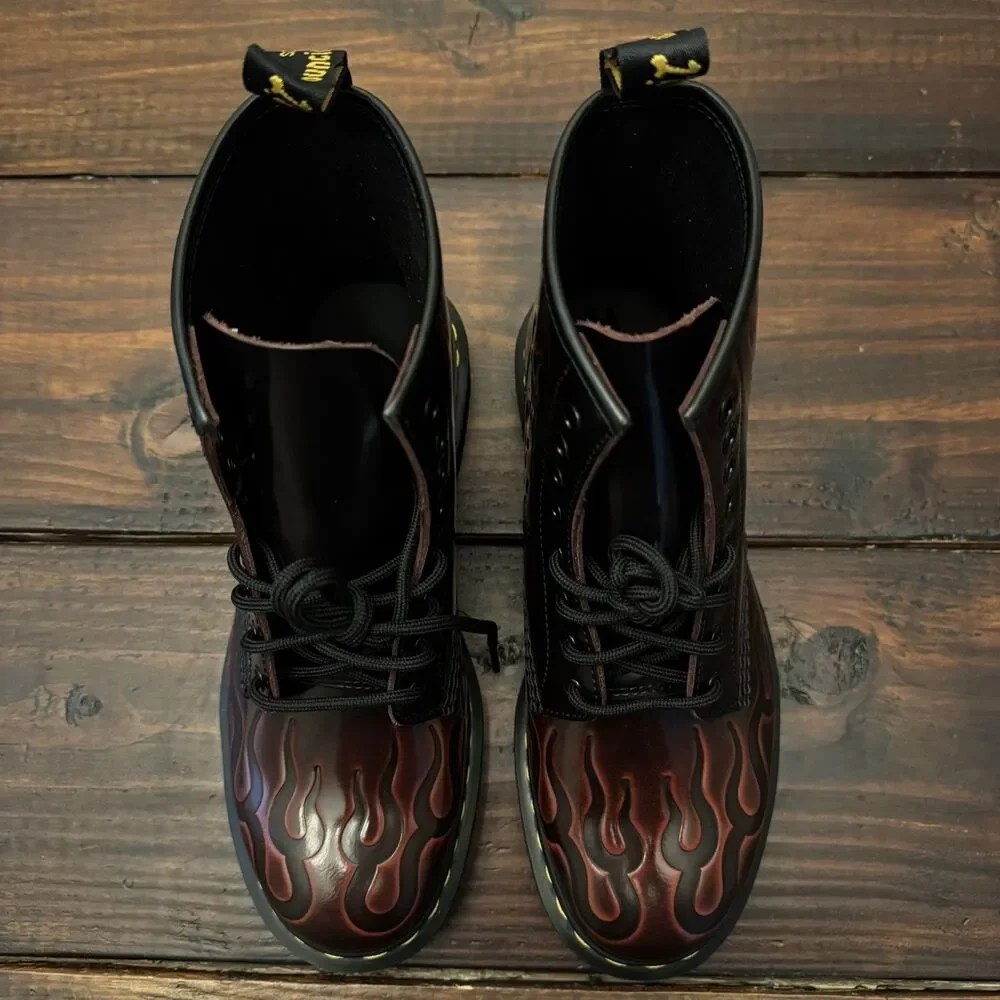 Dr Martens 1460 Inferno Flames Cherry Red Arcadia Leather Boots
